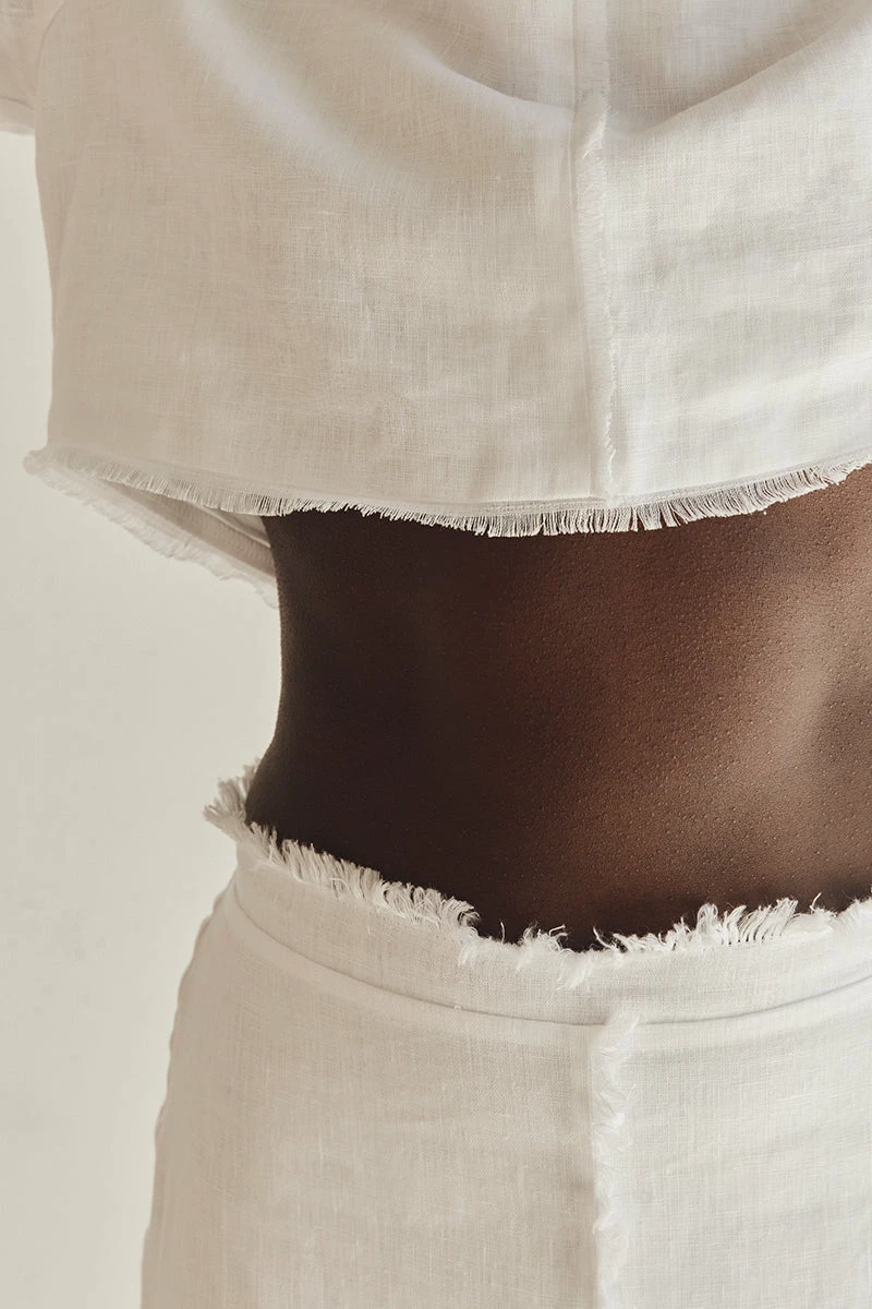 DISSH GEORGIE WHITE LINEN FRINGE CROP TOP 6 DISSH GEORGIE WHITE LINEN FRINGE CROP TOP - Image 6