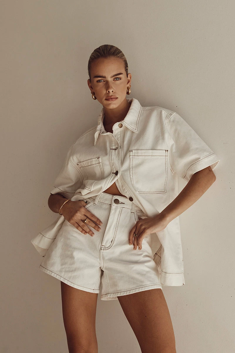 DISSH PIPER OFF WHITE DENIM SHORT 1 DISSH PIPER OFF WHITE DENIM SHORT