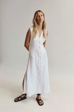 DISSH DREW WHITE LINEN SLEEVELESS DRESS