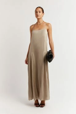 DISSH EVANS STONE SILK SLIP MIDI DRESS