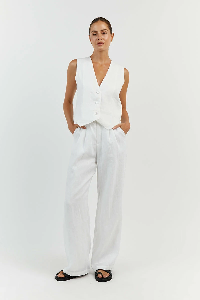 DISSH NORAH WHITE LINEN PANT 2 DISSH NORAH WHITE LINEN PANT - Image 2