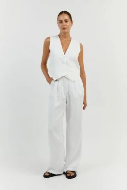 DISSH NORAH WHITE LINEN PANT 8 DISSH NORAH WHITE LINEN PANT -DISSH all-clothing Shop DDF10015WE.100 11