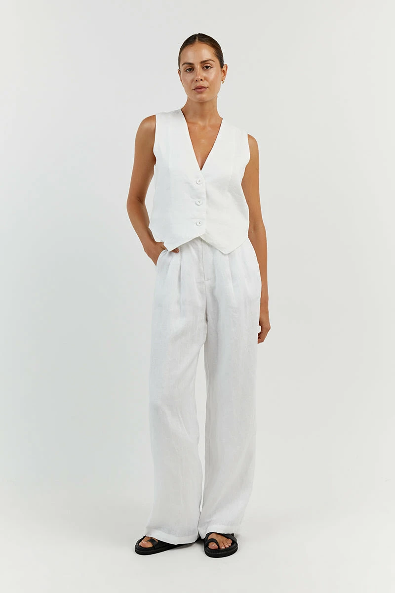 DISSH NORAH WHITE LINEN PANT 3 DISSH NORAH WHITE LINEN PANT - Image 3