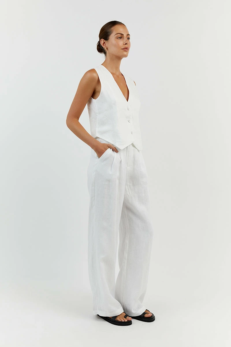 DISSH NORAH WHITE LINEN PANT 4 DISSH NORAH WHITE LINEN PANT - Image 4