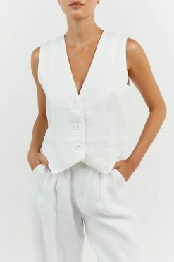 DISSH NORAH WHITE LINEN PANT 11 DISSH NORAH WHITE LINEN PANT -DISSH all-clothing Shop DDF10015WE.100 14