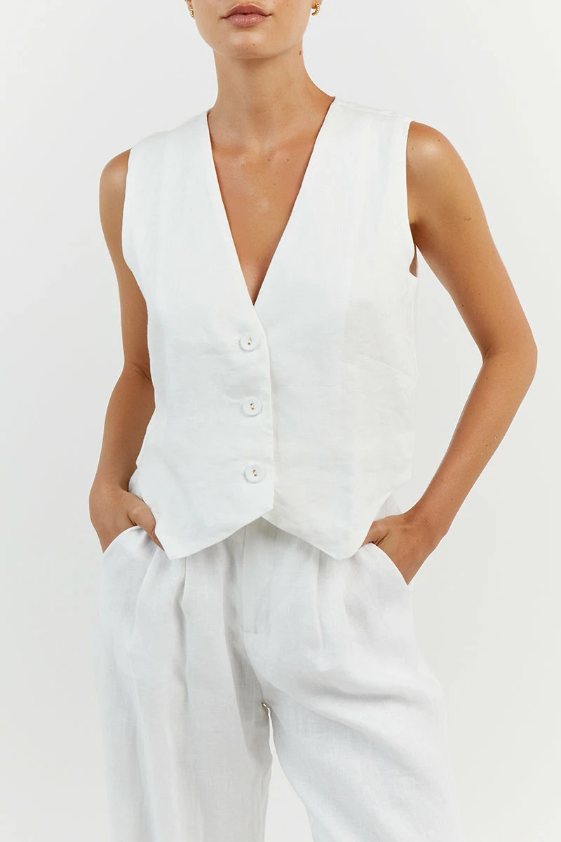 DISSH NORAH WHITE LINEN PANT 6 DISSH NORAH WHITE LINEN PANT - Image 6