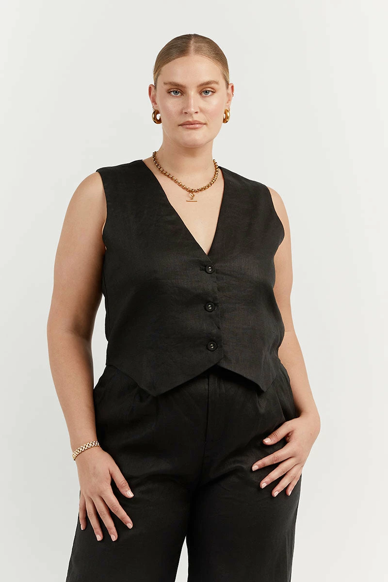 DISSH BANKS BLACK LINEN VEST 9 DISSH BANKS BLACK LINEN VEST - Image 9