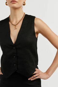 DISSH BANKS BLACK LINEN VEST 14 DISSH BANKS BLACK LINEN VEST -DISSH all-clothing Shop DFS01002BK.600 4