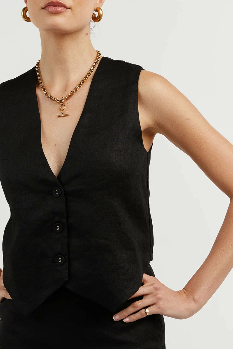 DISSH BANKS BLACK LINEN VEST 5 DISSH BANKS BLACK LINEN VEST - Image 5
