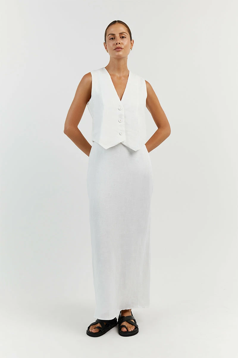 DISSH BANKS WHITE LINEN VEST 2 DISSH BANKS WHITE LINEN VEST - Image 2