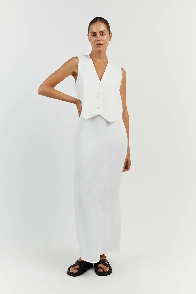 DISSH BANKS WHITE LINEN VEST 3 DISSH BANKS WHITE LINEN VEST - Image 3