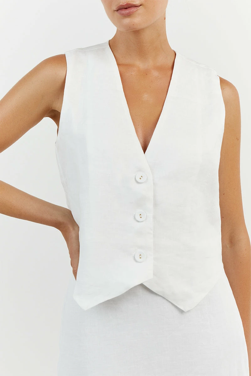 DISSH BANKS WHITE LINEN VEST 6 DISSH BANKS WHITE LINEN VEST - Image 6