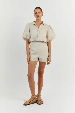 DISSH MONTY NATURAL LINEN SLEEVE SHIRT