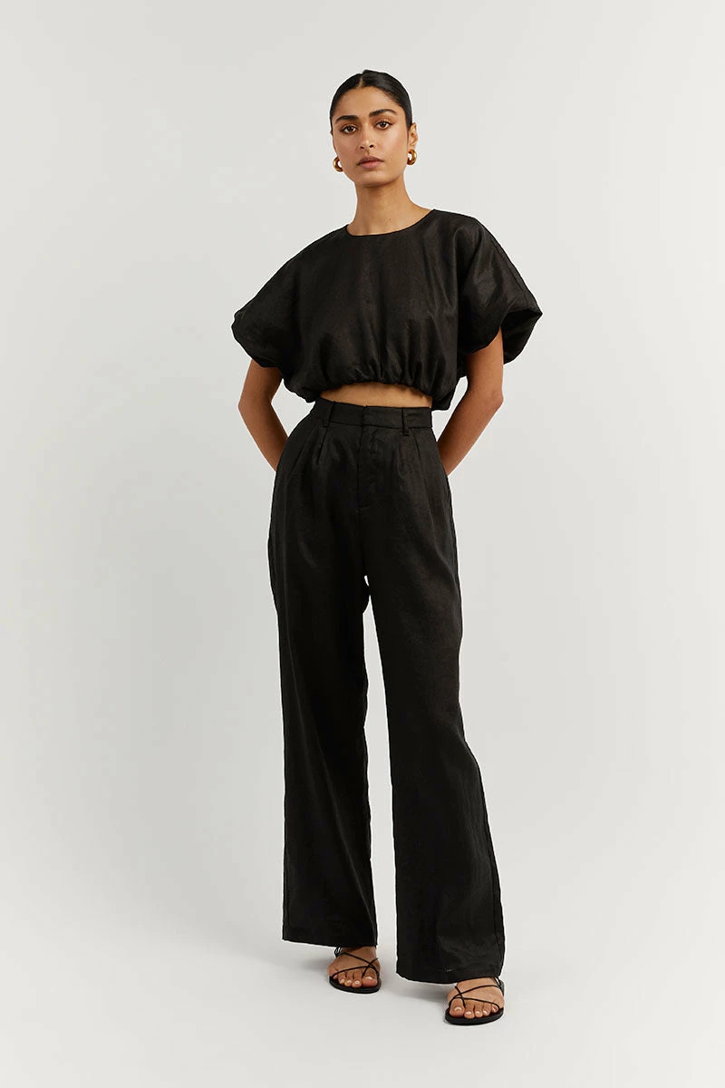 DISSH BONNIE BLACK LINEN BUBBLE CROP TOP 1 DISSH BONNIE BLACK LINEN BUBBLE CROP TOP