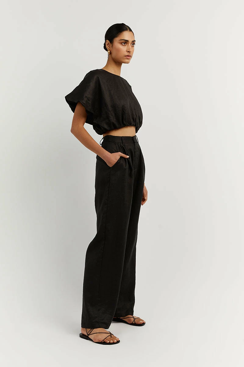 DISSH BONNIE BLACK LINEN BUBBLE CROP TOP 3 DISSH BONNIE BLACK LINEN BUBBLE CROP TOP - Image 3