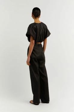 DISSH BONNIE BLACK LINEN BUBBLE CROP TOP 8 DISSH BONNIE BLACK LINEN BUBBLE CROP TOP -DISSH all-clothing Shop DFS04046DBK.600 3