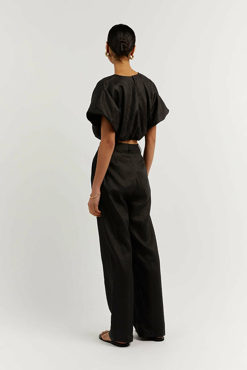 DISSH BONNIE BLACK LINEN BUBBLE CROP TOP 4 DISSH BONNIE BLACK LINEN BUBBLE CROP TOP - Image 4
