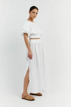 DISSH BONNIE WHITE LINEN BUBBLE CROP TOP -DISSH all-clothing Shop DFS04046DWE.100 2 d4218071 1b93 451a a4b4 df7bd48d75cb