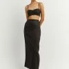 DISSH VIENNA BLACK LINEN CURVED CROP TOP