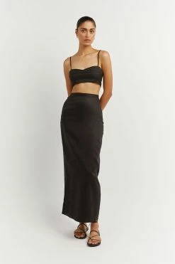 DISSH VIENNA BLACK LINEN CURVED CROP TOP