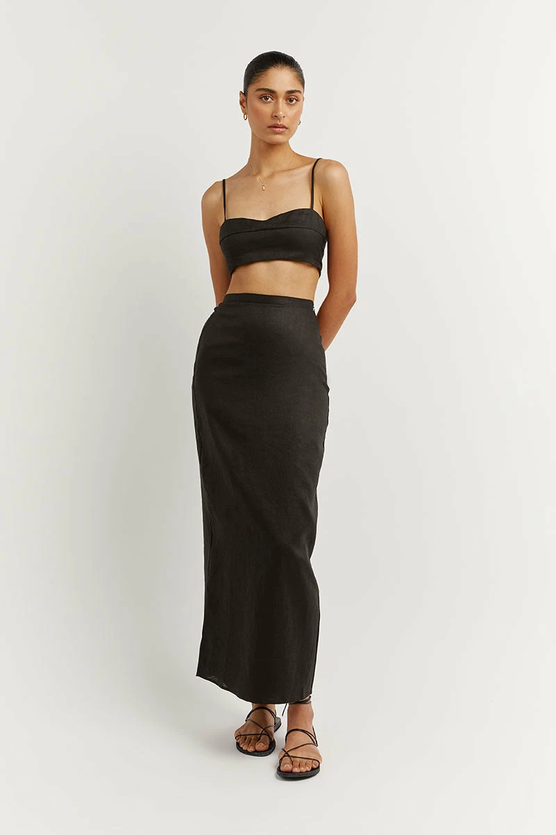 DISSH VIENNA BLACK LINEN CURVED CROP TOP 1 DISSH VIENNA BLACK LINEN CURVED CROP TOP