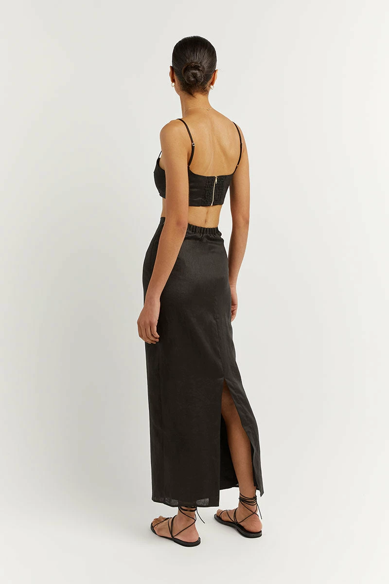 DISSH VIENNA BLACK LINEN CURVED CROP TOP 4 DISSH VIENNA BLACK LINEN CURVED CROP TOP - Image 4