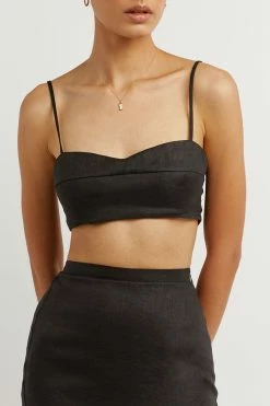 DISSH VIENNA BLACK LINEN CURVED CROP TOP 9 DISSH VIENNA BLACK LINEN CURVED CROP TOP -DISSH all-clothing Shop DFS04099BK.600 5