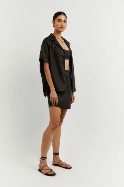 DISSH CAMPBELL BLACK LINEN SHIRT 7 DISSH CAMPBELL BLACK LINEN SHIRT -DISSH all-clothing Shop DFS04207BK.600 2