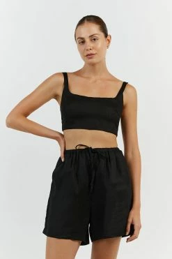 DISSH PENNY BLACK LINEN CROP TOP