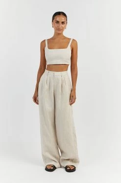 DISSH PENNY NATURAL LINEN CROP TOP