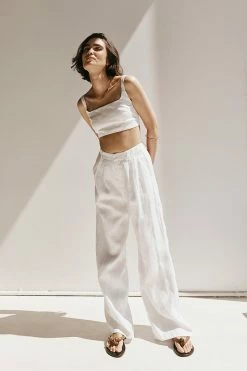 DISSH PENNY WHITE LINEN CROP TOP