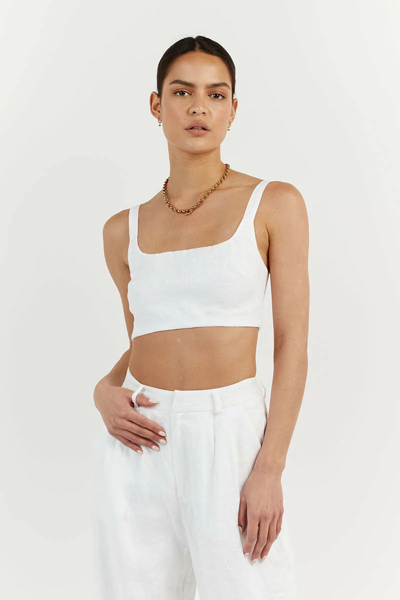 DISSH PENNY WHITE LINEN CROP TOP 2 DISSH PENNY WHITE LINEN CROP TOP - Image 2