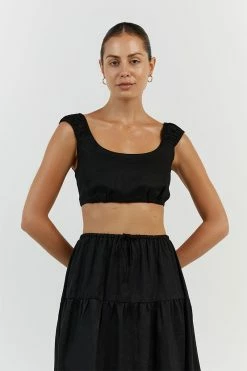 DISSH ABBY BLACK LINEN CROP TOP