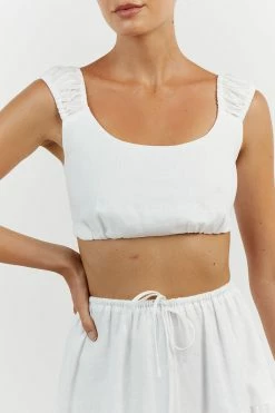 DISSH ABBY WHITE LINEN CROP TOP 10 DISSH ABBY WHITE LINEN CROP TOP -DISSH all-clothing Shop DFS04260WE.100 14