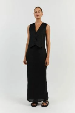 DISSH ROBERTS BLACK LINEN MIDI SKIRT -DISSH all-clothing Shop DFS05038BK.600 10