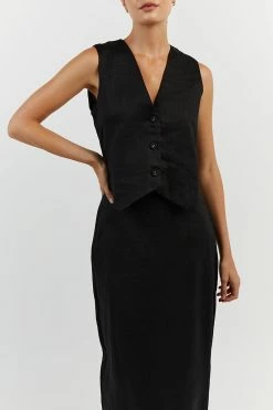 DISSH ROBERTS BLACK LINEN MIDI SKIRT -DISSH all-clothing Shop DFS05038BK.600 14