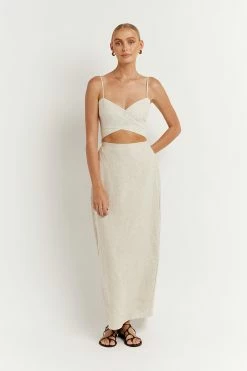DISSH ROBERTS NATURAL LINEN MIDI SKIRT