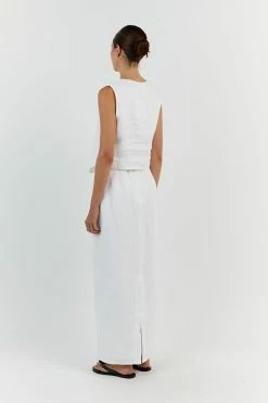 DISSH ROBERTS WHITE LINEN MIDI SKIRT -DISSH all-clothing Shop DFS05038WE.100 13 9f538e83 4e37 4de6 b457 71c221ebc689
