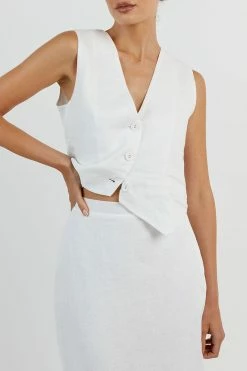 DISSH ROBERTS WHITE LINEN MIDI SKIRT -DISSH all-clothing Shop DFS05038WE.100 14