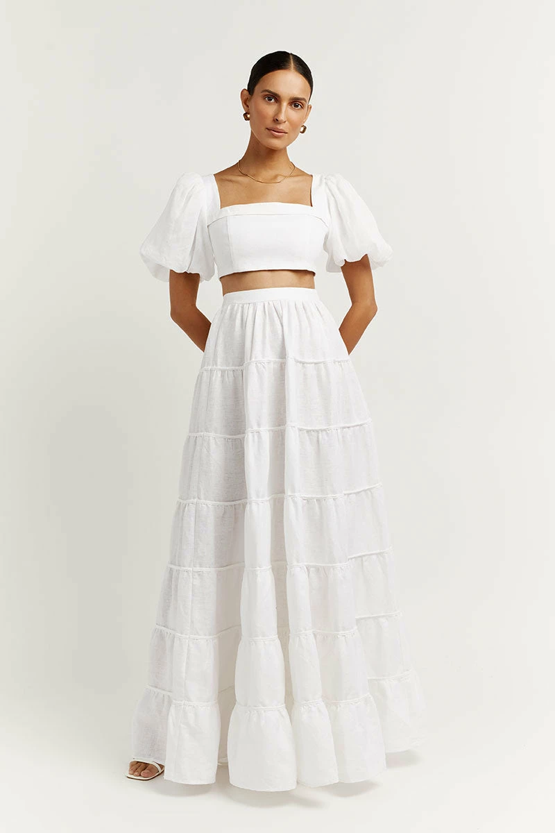 DISSH AISLE WHITE LINEN TIER LONG SKIRT 2 DISSH AISLE WHITE LINEN TIER LONG SKIRT - Image 2