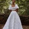 DISSH AISLE WHITE LINEN TIER LONG SKIRT