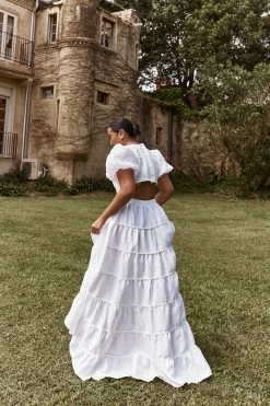 DISSH AISLE WHITE LINEN TIER LONG SKIRT 13 DISSH AISLE WHITE LINEN TIER LONG SKIRT -DISSH all-clothing Shop DFS05068DWE.100 15