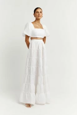 DISSH AISLE WHITE LINEN TIER LONG SKIRT 9 DISSH AISLE WHITE LINEN TIER LONG SKIRT -DISSH all-clothing Shop DFS05068DWE.100 3