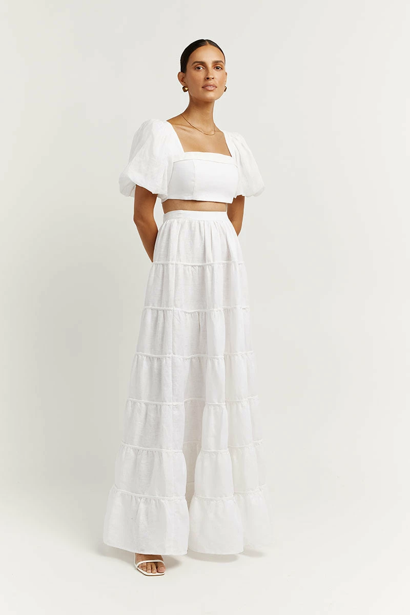 DISSH AISLE WHITE LINEN TIER LONG SKIRT 3 DISSH AISLE WHITE LINEN TIER LONG SKIRT - Image 3
