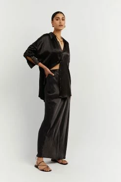 DISSH SIMONE BLACK SATIN MIDI SKIRT -DISSH all-clothing Shop DFS05076BK.600 2