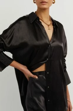 DISSH SIMONE BLACK SATIN MIDI SKIRT -DISSH all-clothing Shop DFS05076BK.600 3