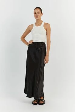 DISSH BOBBY BLACK SATIN BIAS CUT SKIRT
