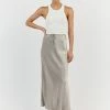 DISSH BOBBY PEWTER SATIN BIAS CUT SKIRT