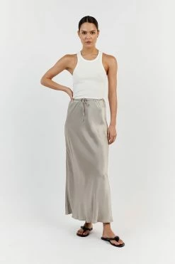 DISSH BOBBY PEWTER SATIN BIAS CUT SKIRT