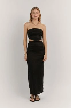 DISSH WILLOW BLACK LINEN LONG SKIRT